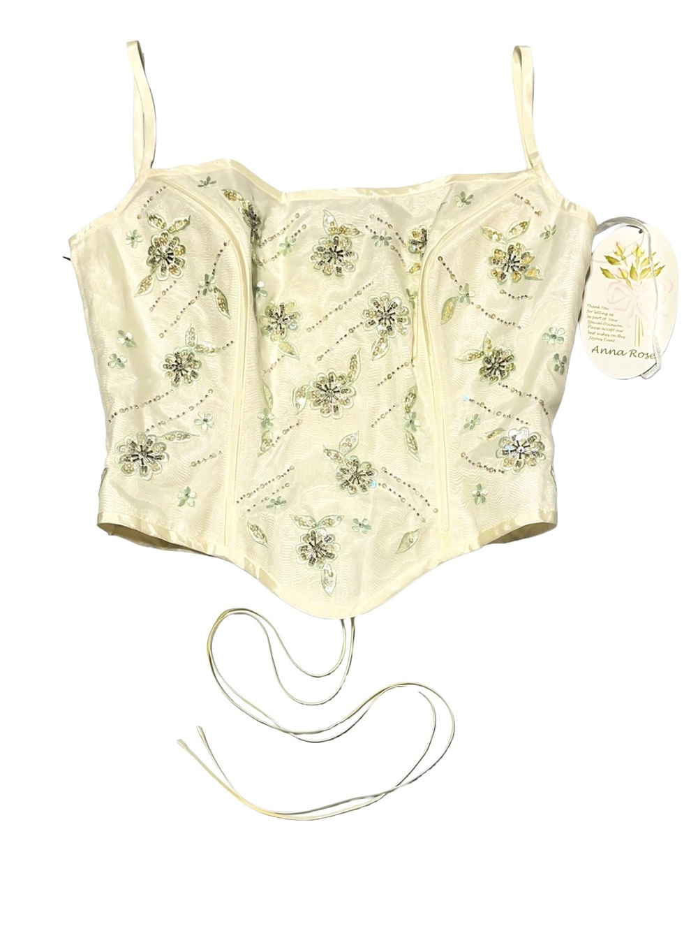 Y2K Ivory Beaded Sequin Corset Bustier Bridal Fairy Formal Coquette Fairycore